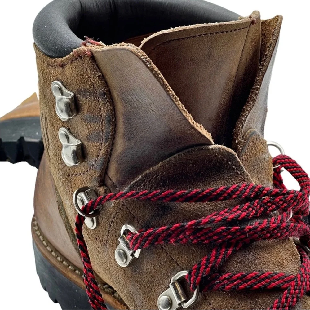 Vintage Vasque Hiking Boots Vibram Soles Brown Suede Leather Red Laces 7 A - Picture 8 of 13